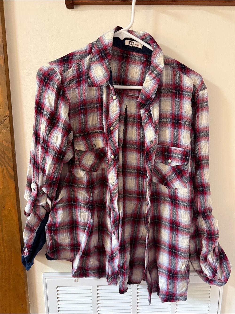 Kut from the Kloth Red and White Plaid Button-Down Shirt
